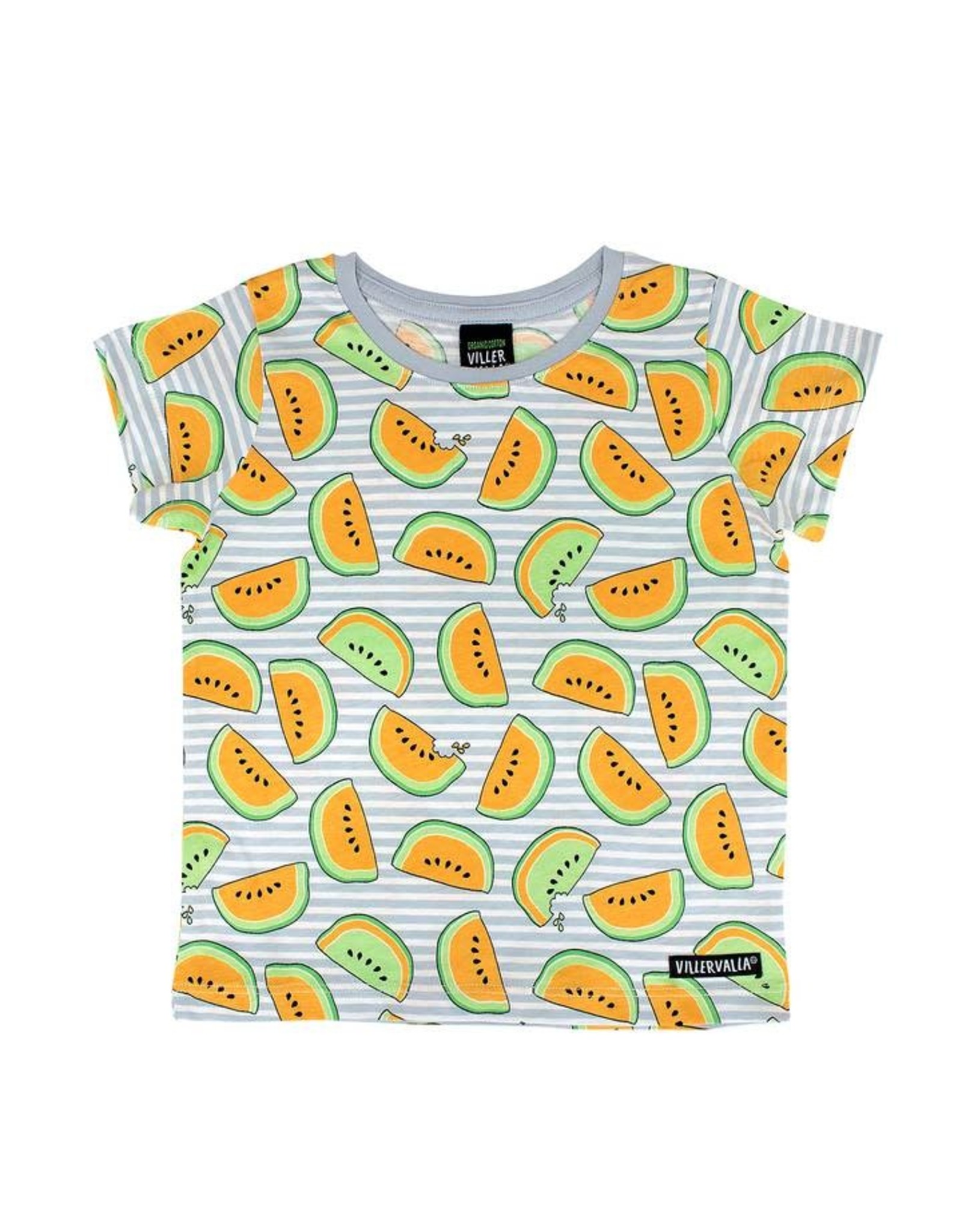 Villervalla Grijze t-shirt met meloenen en streepjes