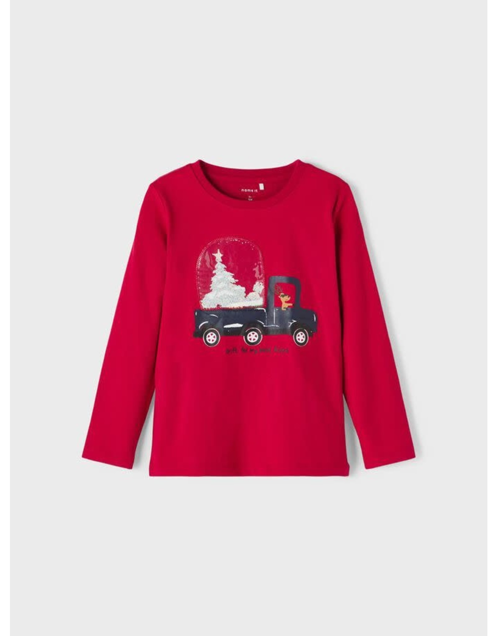 Name It Rode t-shirt met sneeuwbal op Kerst truck
