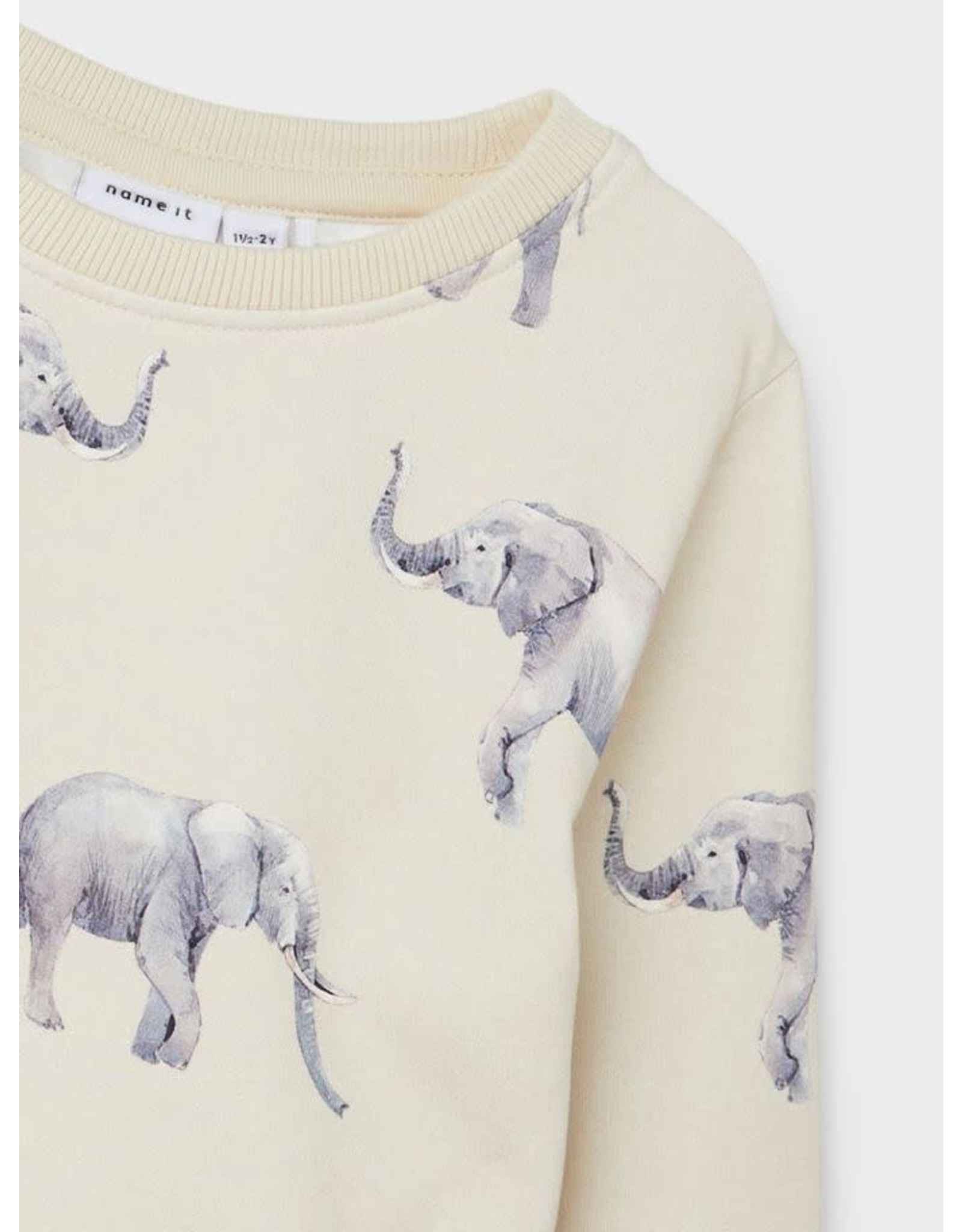 Name It Beige trui met all over print van olifanten