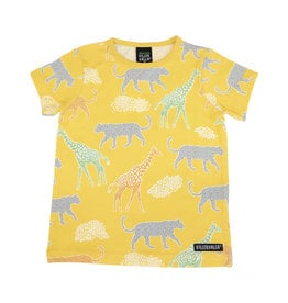 Villervalla Zonnige gele t-shirts met panters en giraffen