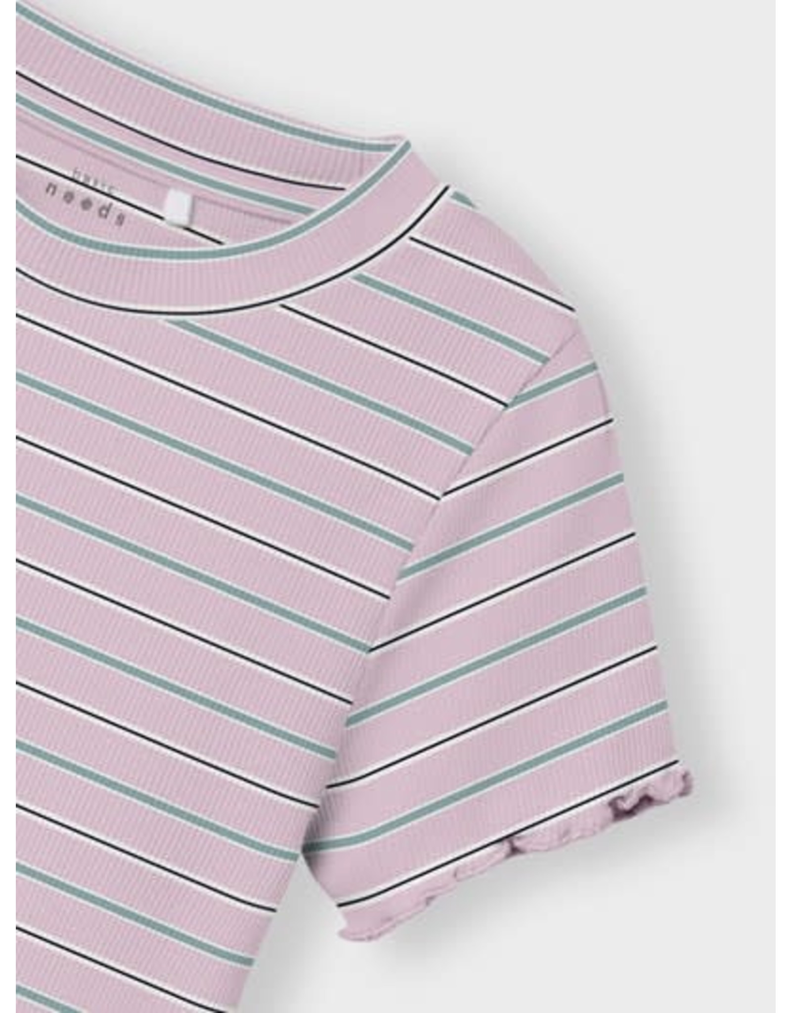 Name It Lila paarse t-shirt met ruches en streepjes