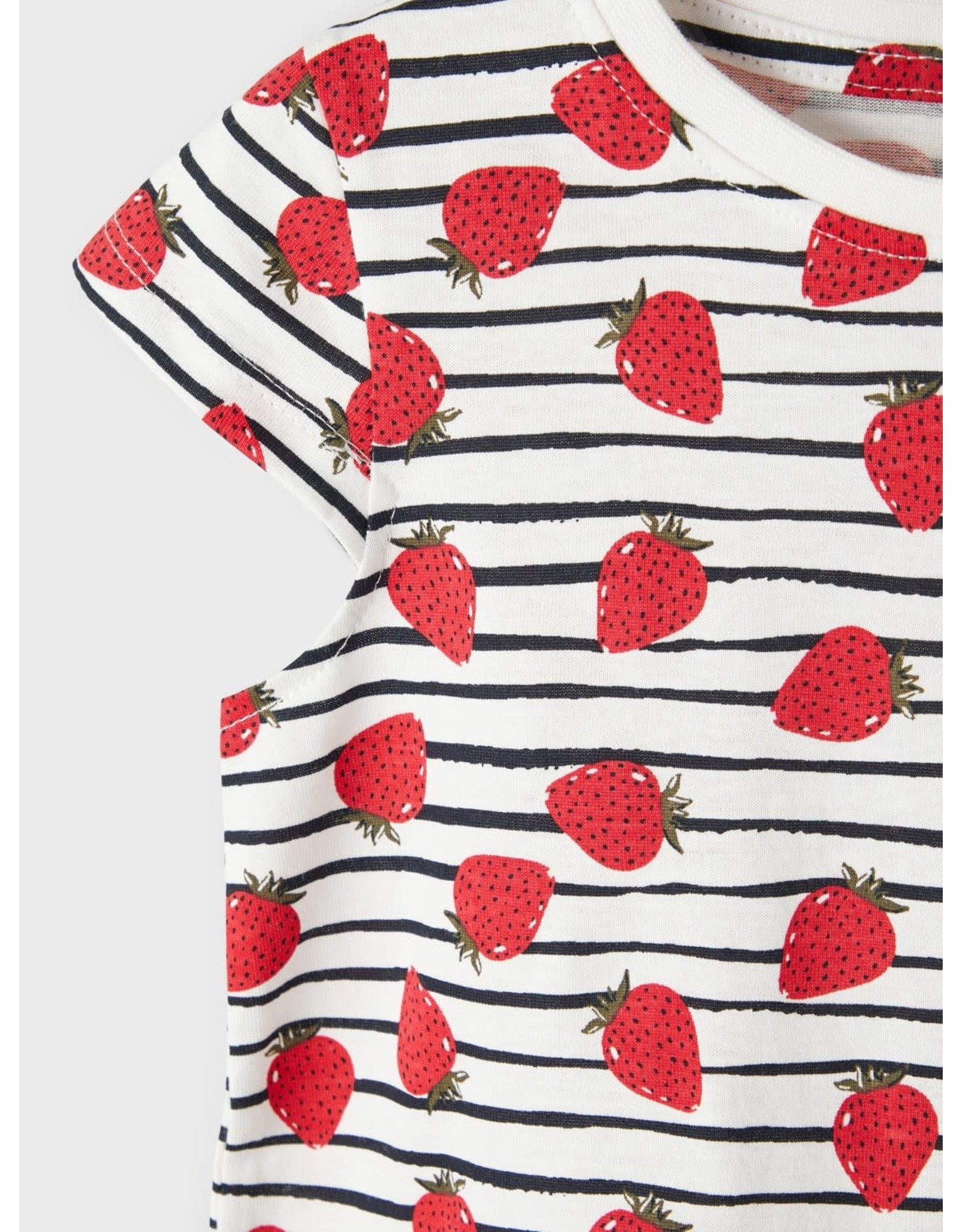 Name It Schattig zomerkleedje met streepjes en aardbeien