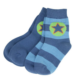 Villervalla 2-pack blauwe sokken (1 effen + 1 streepjes)
