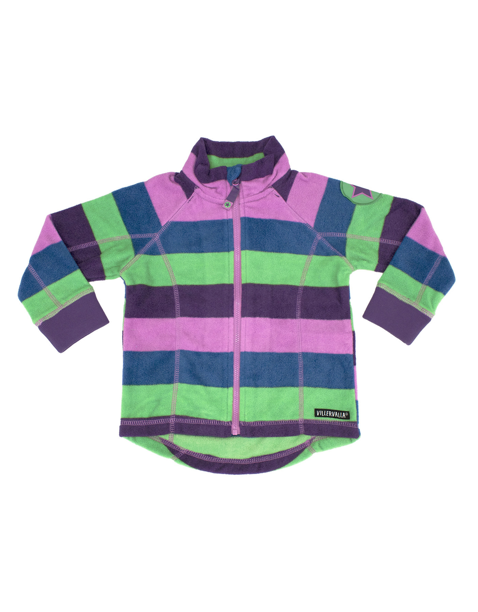 Villervalla Fleece trui met rits en paarse en groene strepen