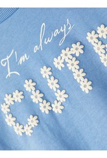 Name It Blauwe trui met opschrift uit bloemetjes
