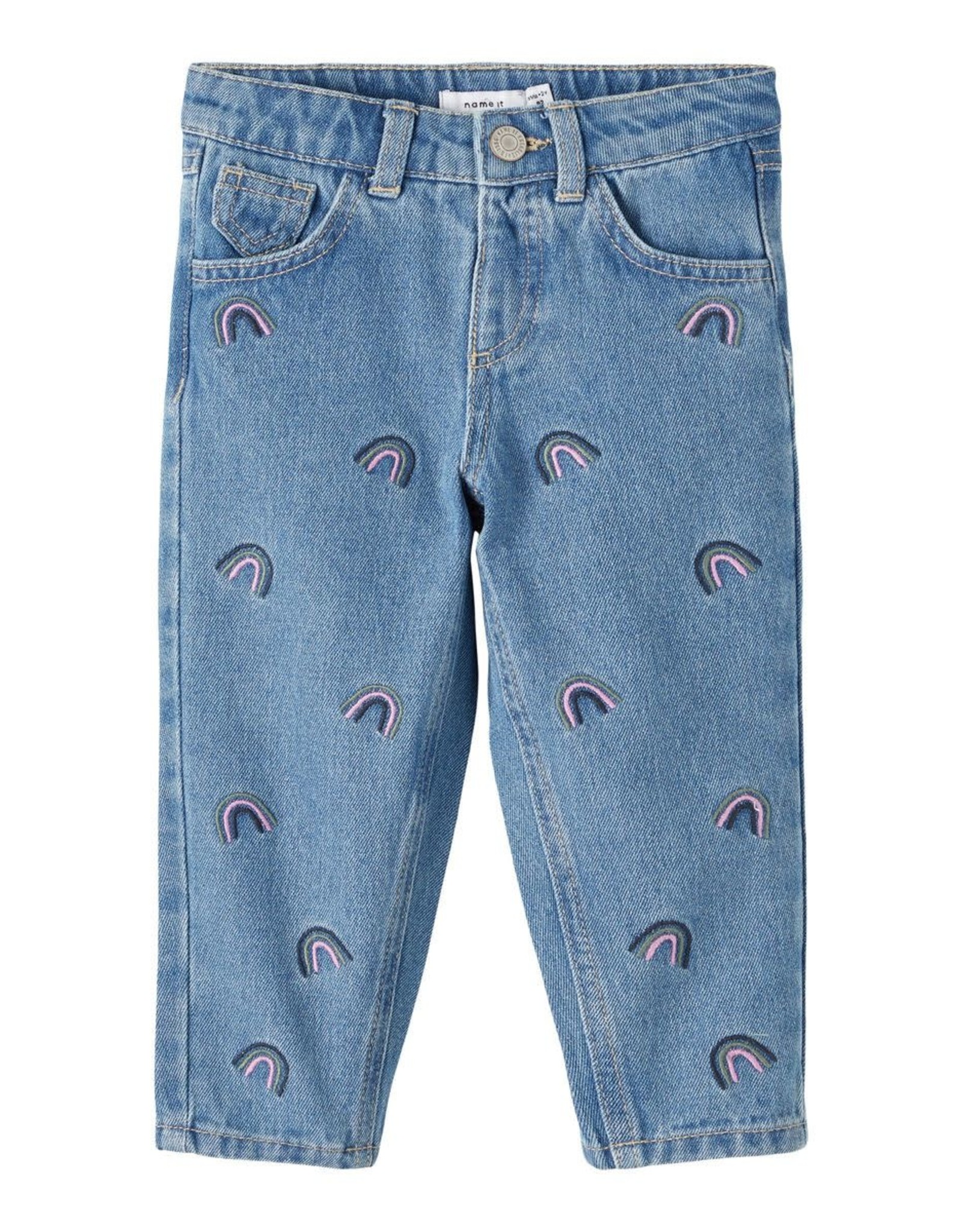 Name It Mom fit jeans met geborduurde regenbogen
