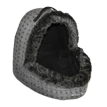 Happy-House Wiegje met velours kussen - zwart/grijs - 38x41x36 cm