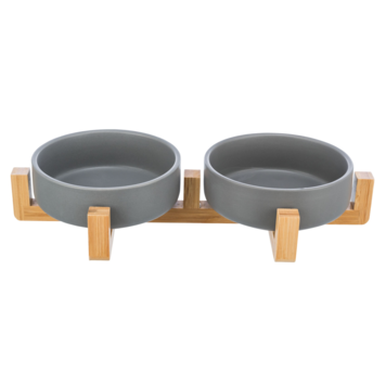 Trixie Voer-/Waterbak Bamboe/Keramiek 2*0,3 l/31*6*16 cm