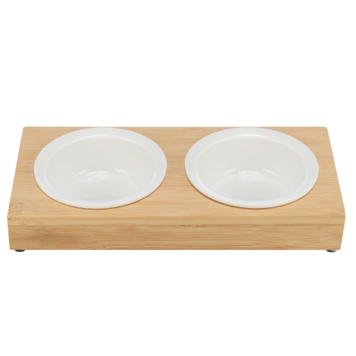 Trixie Voer-/Waterbak Bamboe/Keramiek 2*0,25 l/30*5*14 cm