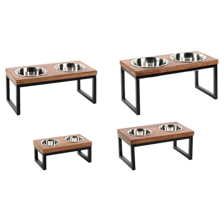 Flamingo Voer-/Waterbak Metaal/Hout/RVS