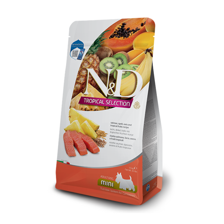 Farmina N&D TROPICAL Adult Zalm, Spelt, Haver & Tropisch Fruit Mini