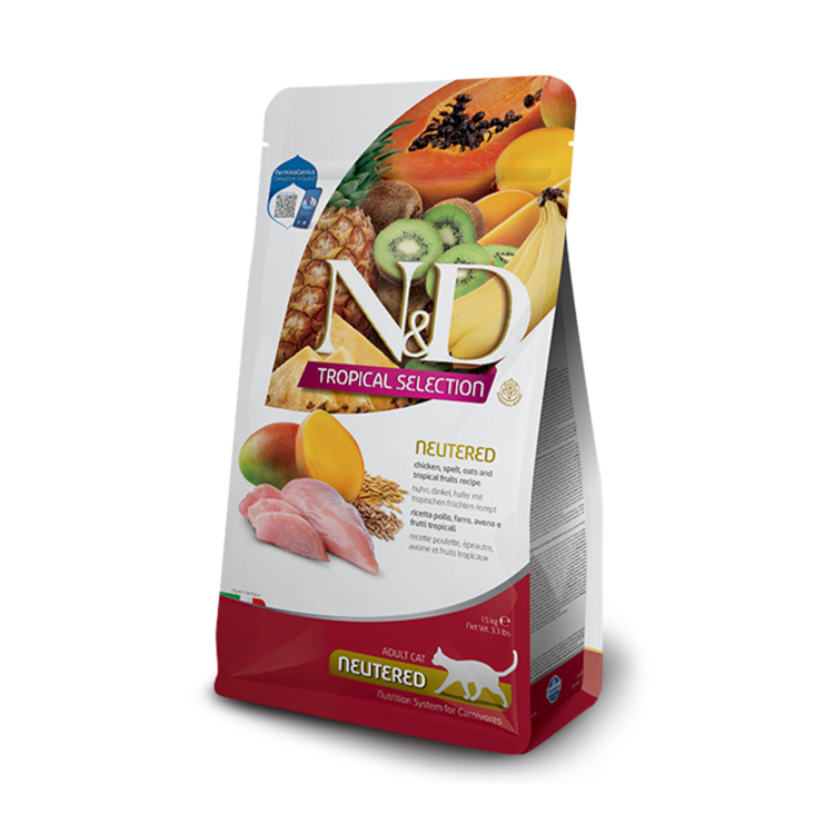 Farmina N&D TROPICAL Katze Adult Kastriert Huhn, Dinkel, Hafer & Tropische Fruchte
