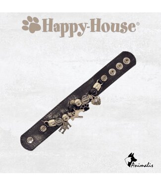 Happy-House "Armband Leder Schwarz Silber Schmal"