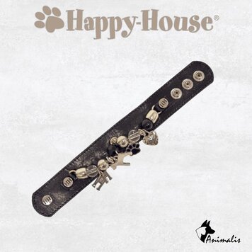Happy-House "Armband Leer Zwart Zilver Smal"