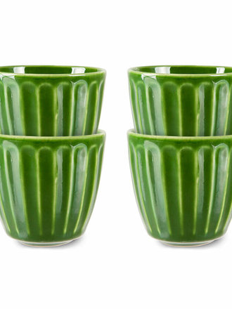 HK Living The Emeralds: Ceramic Mug Ribbed, green (set of 4)