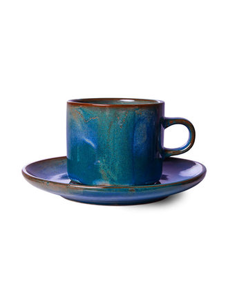 HK Living Cup And Saucer Rustic Blue