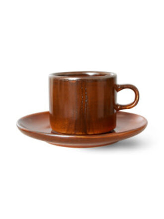 HK Living CHEF CERAMICS: CUP AND SAUCER, BURNED ORANGE