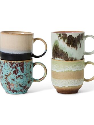 HK Living 70s ceramics: café mugs abstract, set of 4