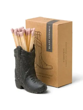 Paddywax Nashville Ceramic Cowboy Boot Match Holder Black with Matches (25 Pcs)