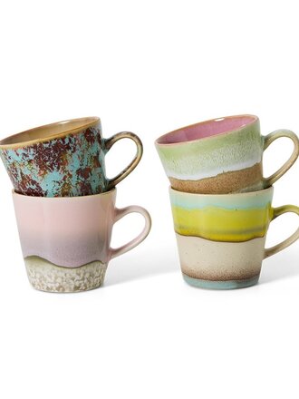 HK Living 70s ceramics: americano mugs rococo, set of 4