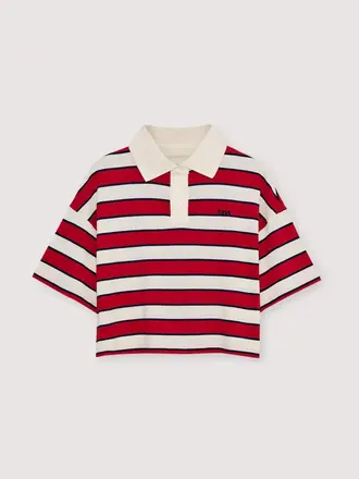The New Society Acacia Woman Polo Tulip Red & Midnight Stripes