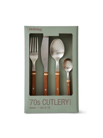 HK Living 70s cutlery: wood set of 16
