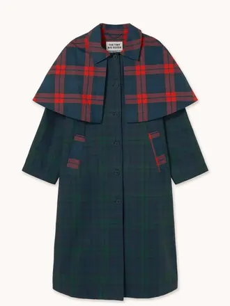 The Tiny Big Sister CHECK LONG TRENCH COAT Deep Blue/ Dark Green