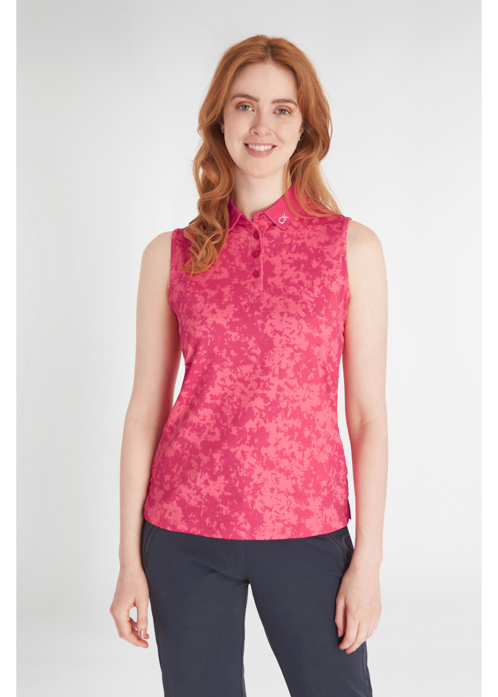 Calvin Klein Calvin Klein Canvas Print  Sleeveless Polo - Berry Pink
