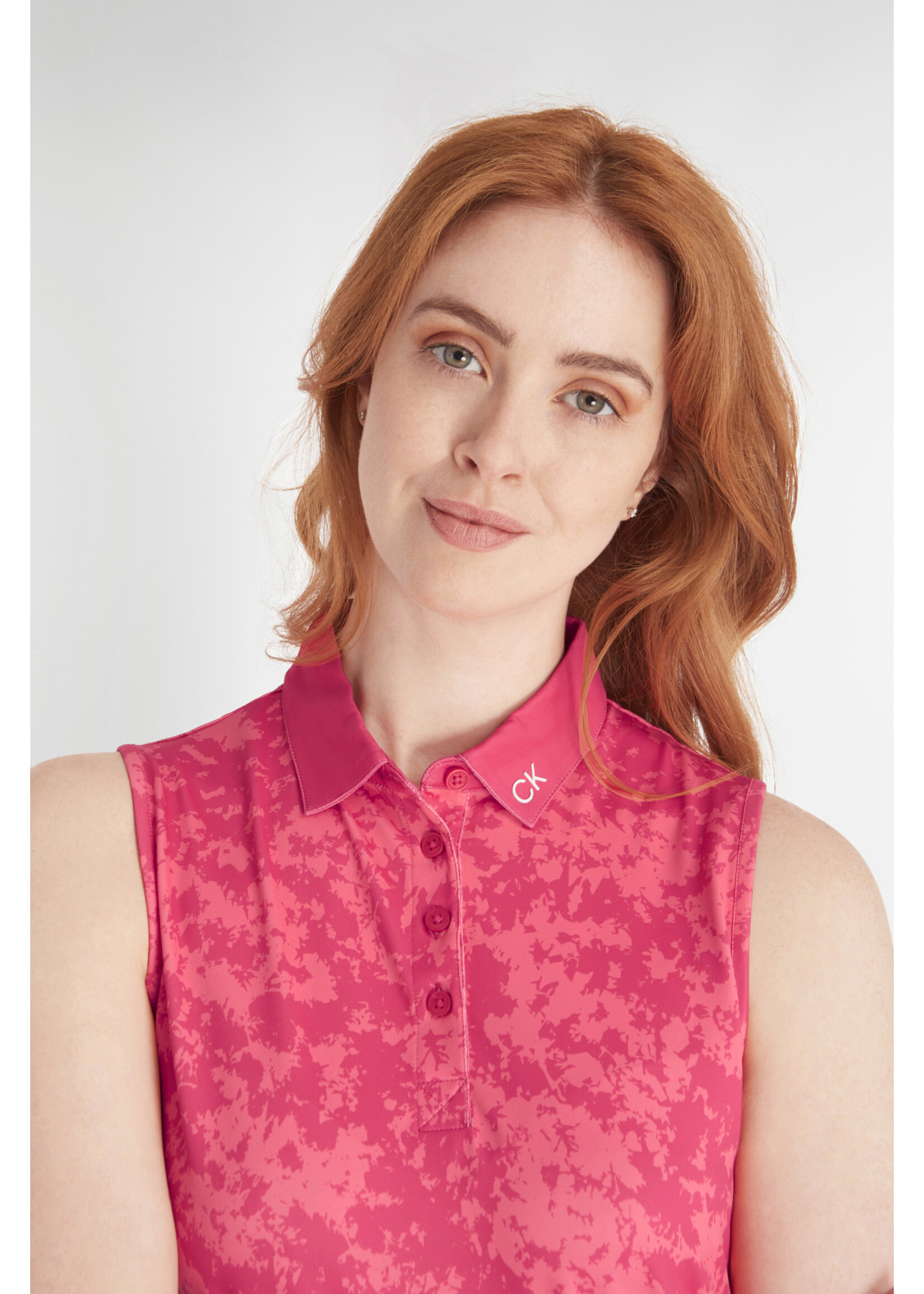 Calvin Klein Calvin Klein Canvas Print  Sleeveless Polo - Berry Pink