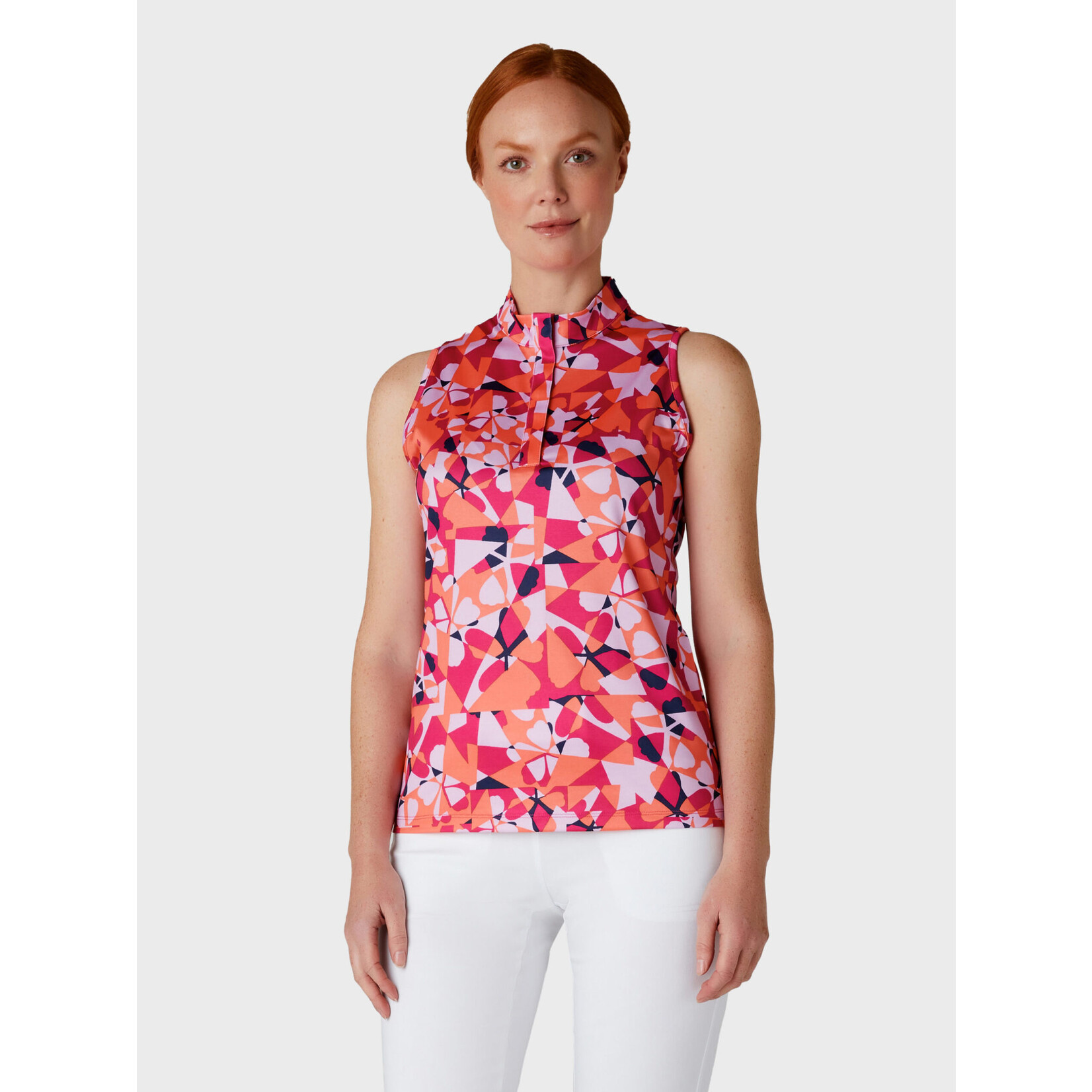 Callaway Callaway Geometric Floral Sleeveless Polo - Pink Peacock