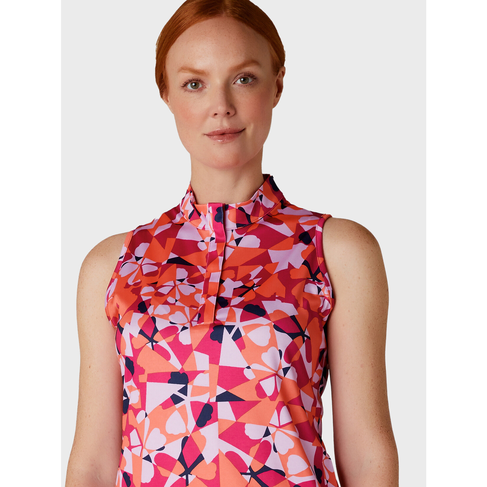 Callaway Callaway Geometric Floral Sleeveless Polo - Pink Peacock