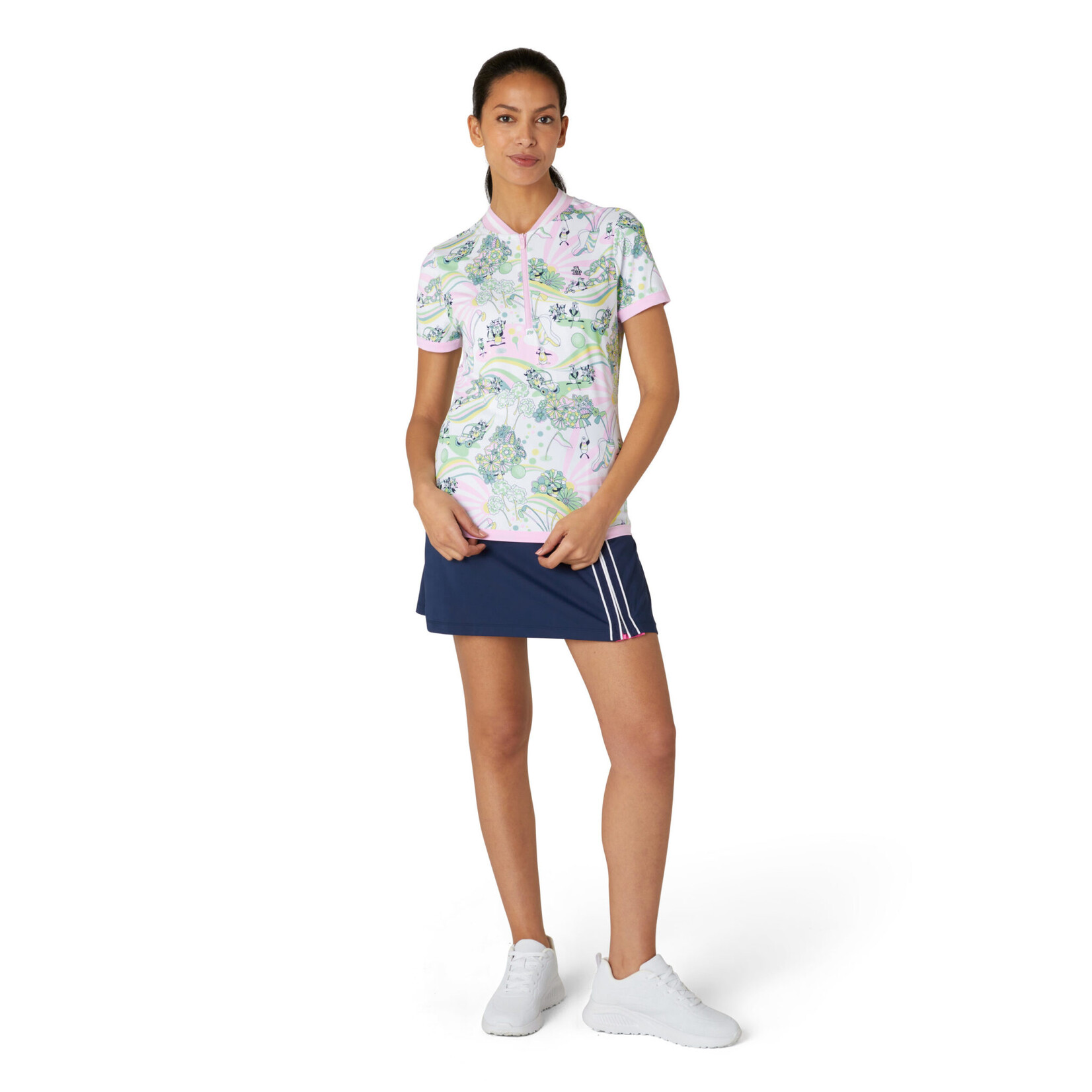 Original Penguin Original Penguin Groovy Pete Printed Zip Polo - Bright White