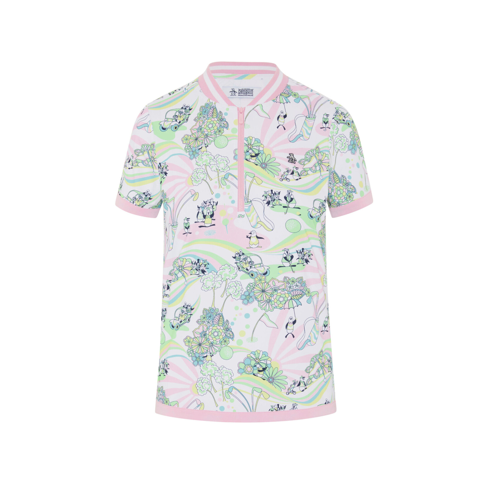 Original Penguin Original Penguin Groovy Pete Printed Zip Polo - Bright White