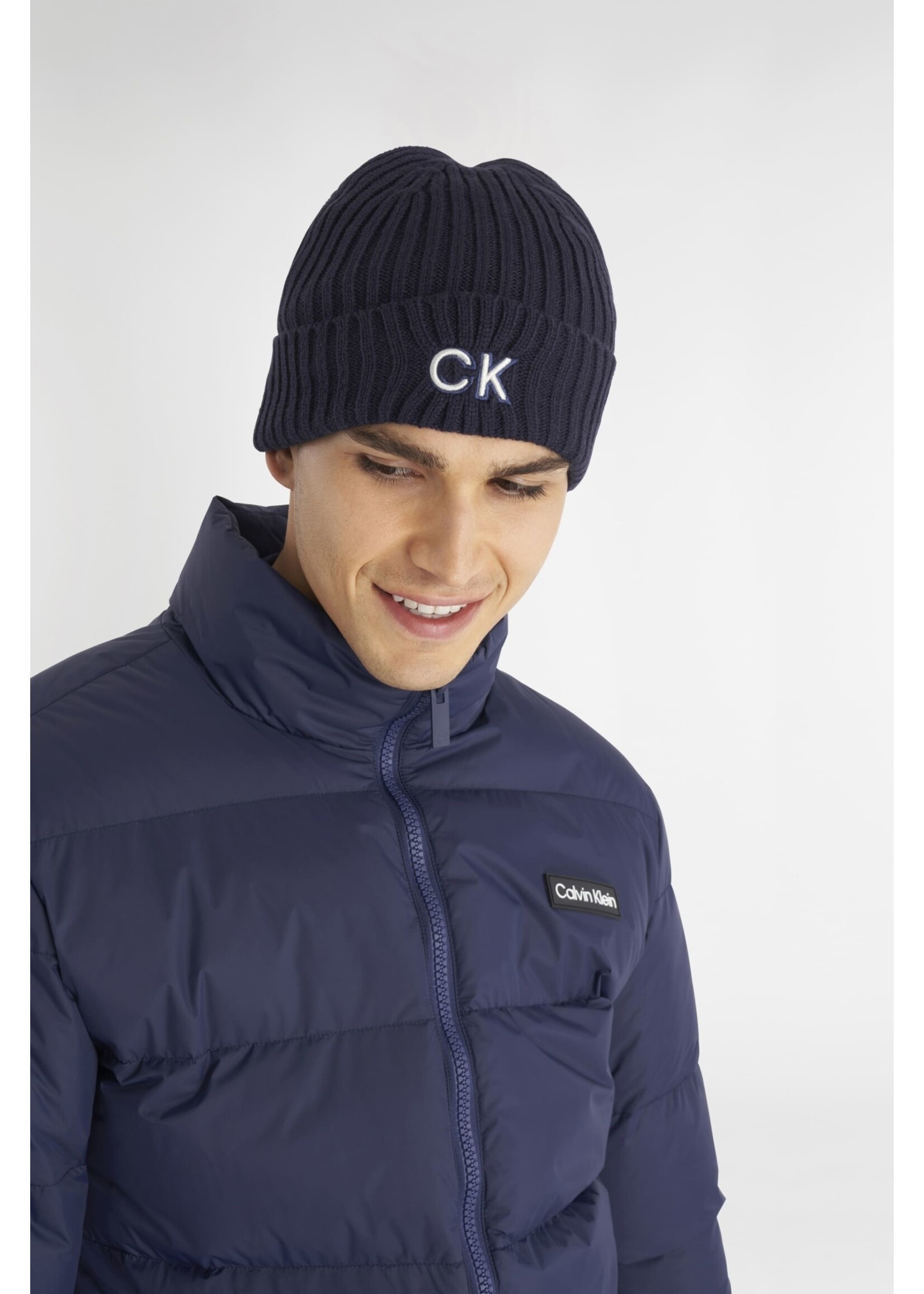 Calvin Klein Calvin Klein Ribbed Knit Beanie HD Embroided - Evening Blue