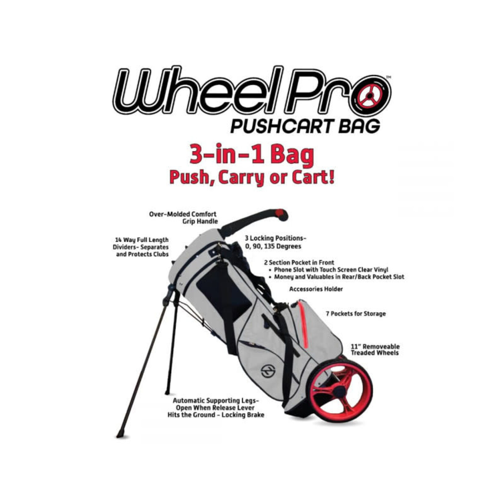 Zero Friction Zero Friction Stride Wheel Pro 3 in 1 Golf Bag - Grey