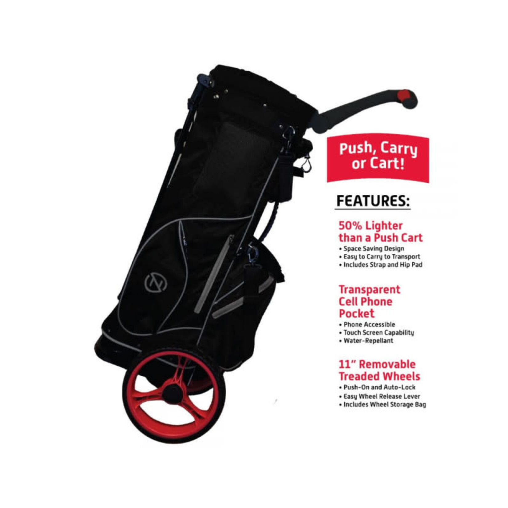 Zero Friction Zero Friction Stride Wheel Pro 3 in 1 Golf Bag - Black