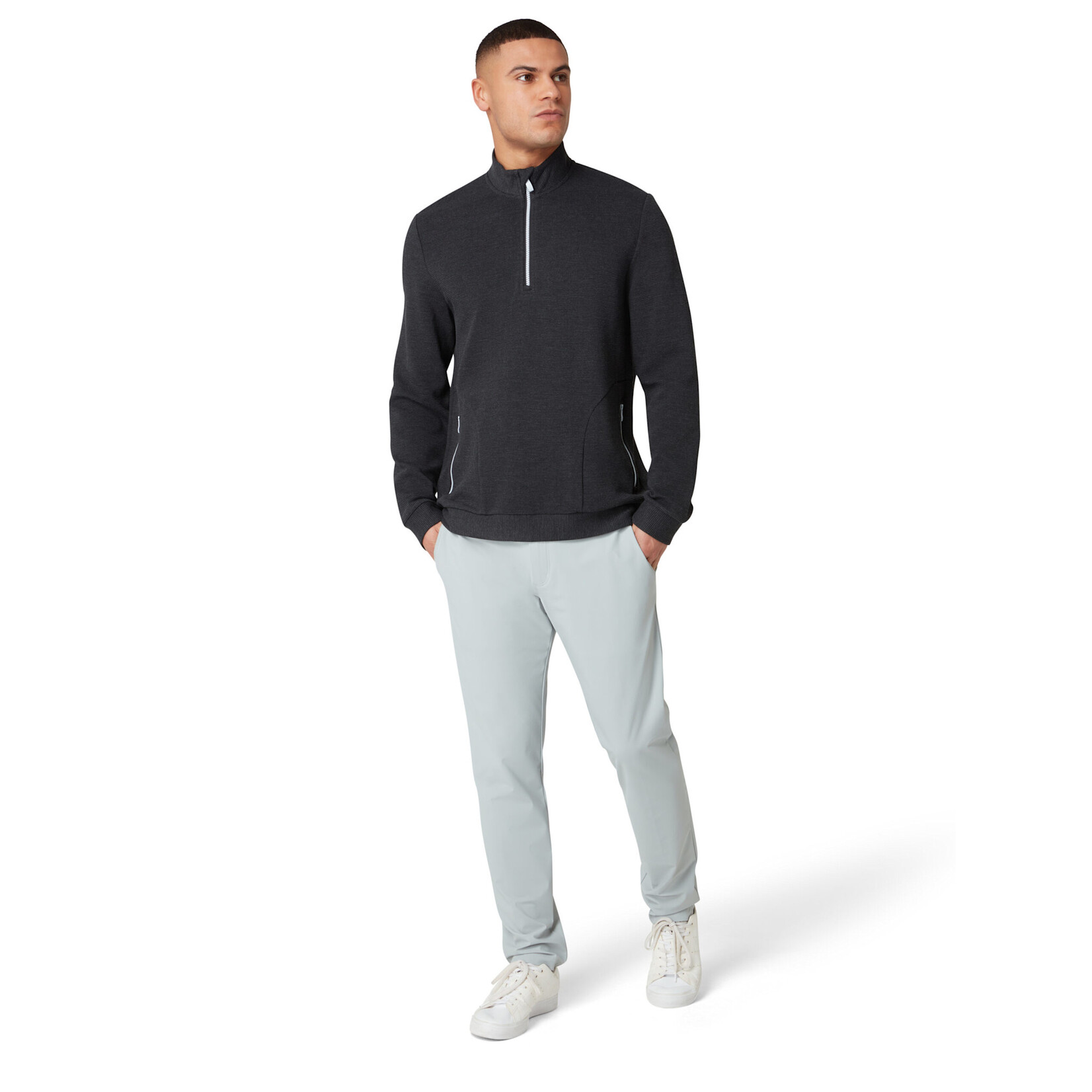 Original Penguin Original Penguin Long Sleeve Ottoman ¼ Zip Jacket - Dark Caviar Heather