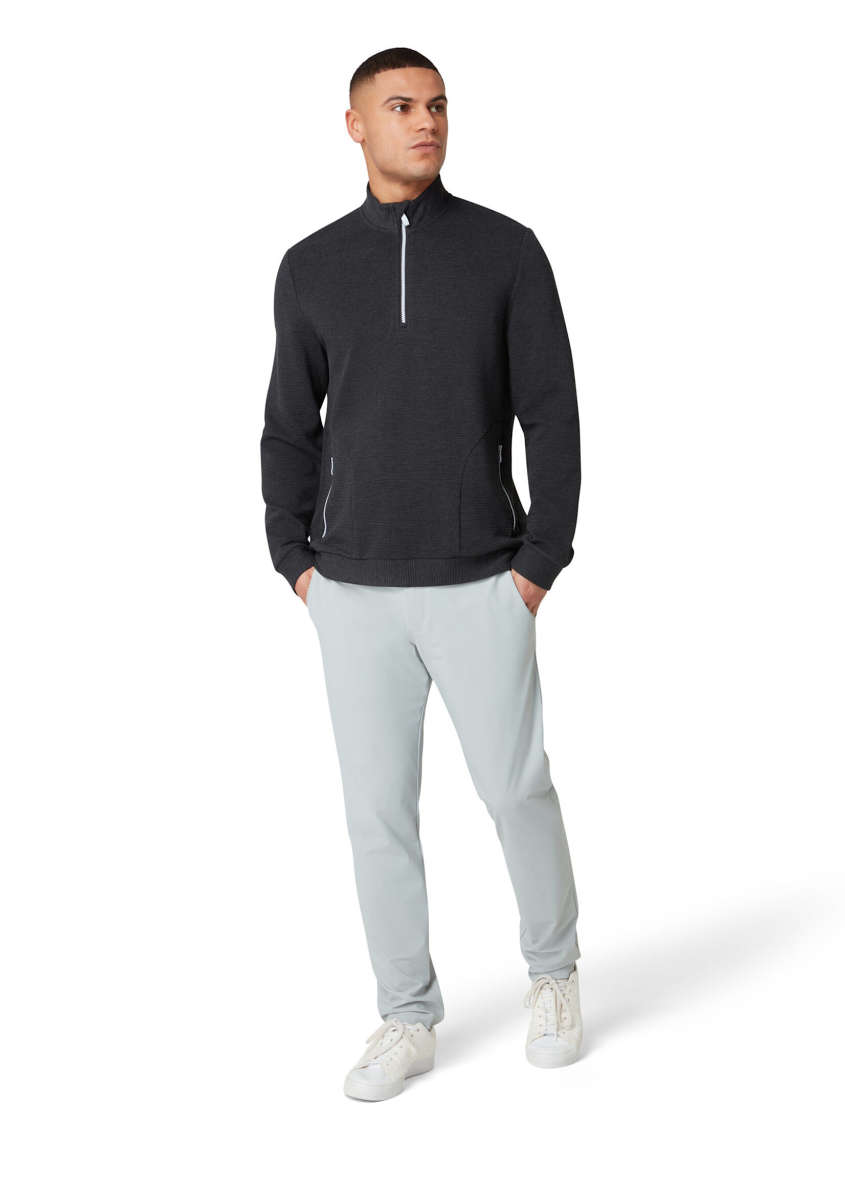 Original Penguin Original Penguin Long Sleeve Ottoman ¼ Zip Jacket - Dark Caviar Heather