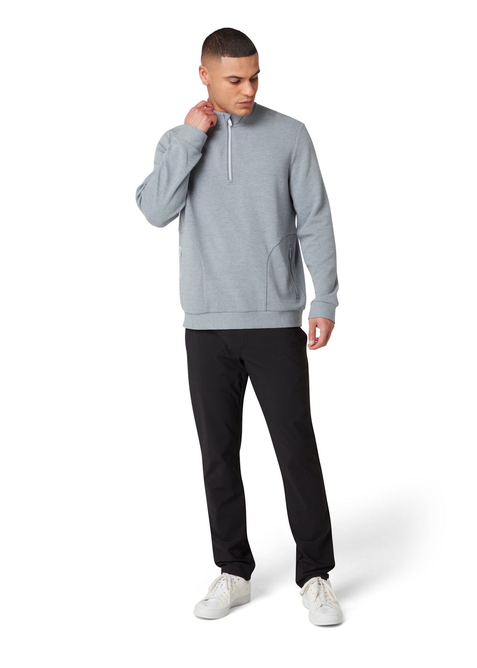 Original Penguin Copy of Original Penguin Long Sleeve Ottoman ¼ Zip Jacket - Dark Caviar Heather