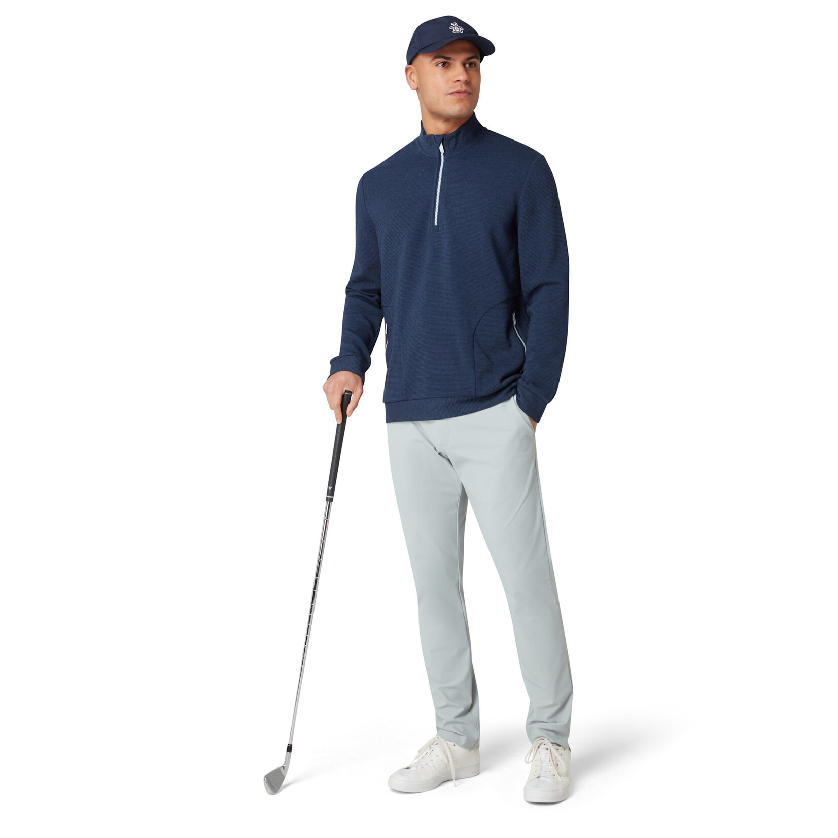 Original Penguin Original Penguin Long Sleeve Ottoman ¼ Zip Jacket - Black Iris Bijou Heather