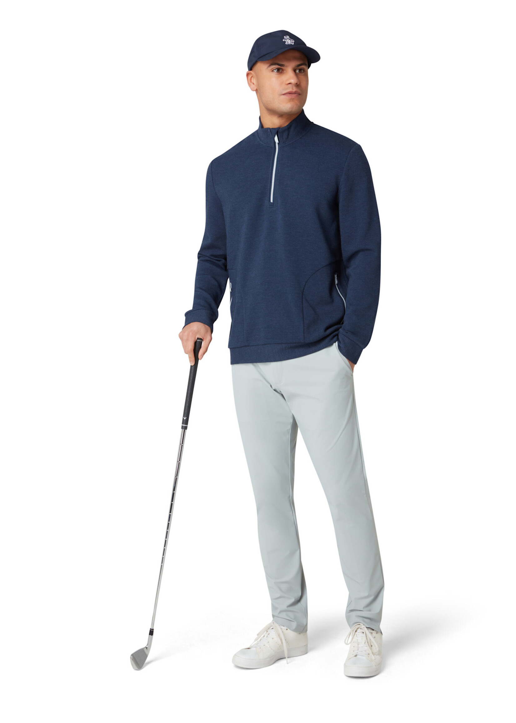 Original Penguin Original Penguin Long Sleeve Ottoman ¼ Zip Jacket - Black Iris Bijou Heather