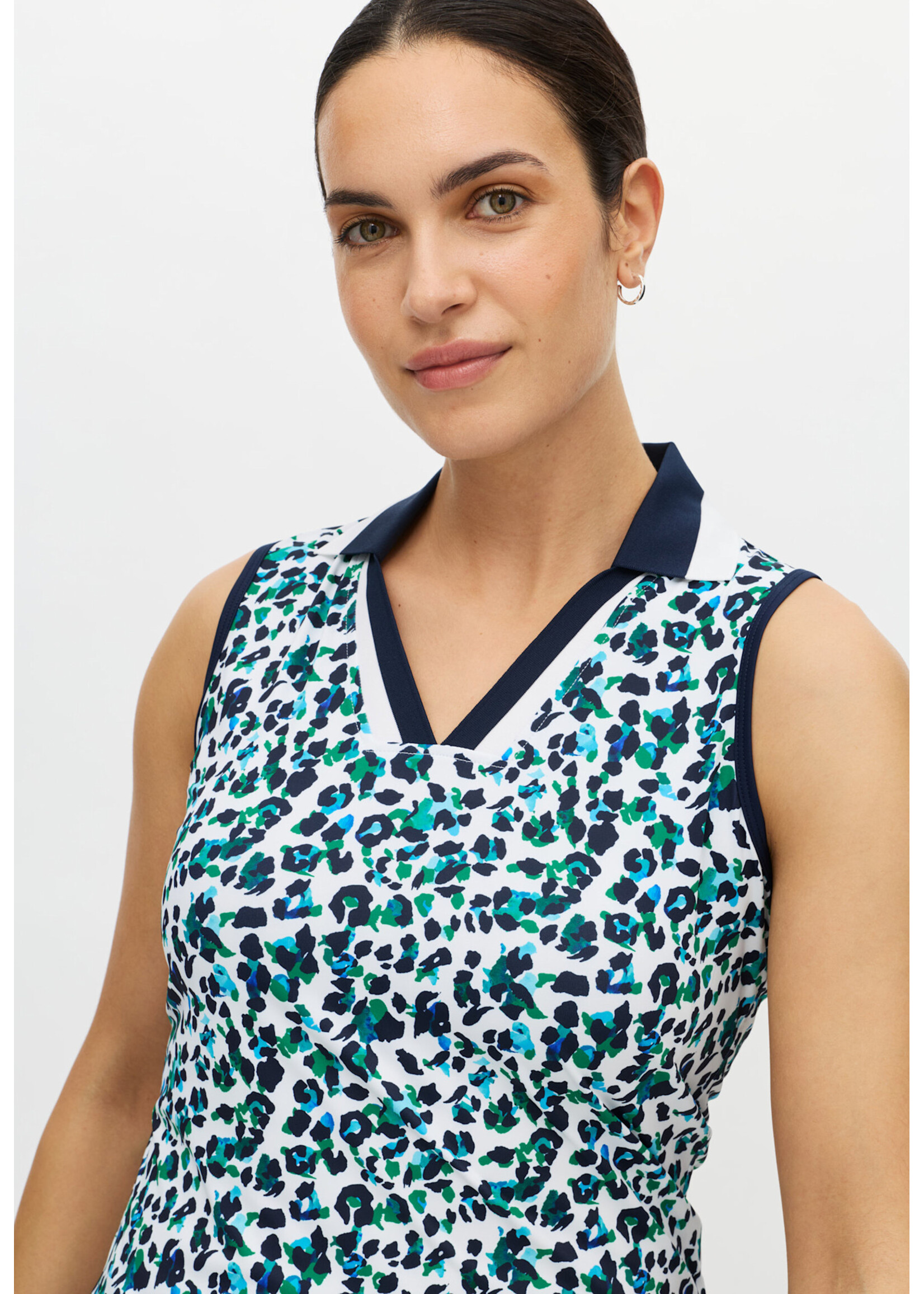 Rohnisch Rohnisch - Essential Sleeveless Polo - Leoprint Blue/Green