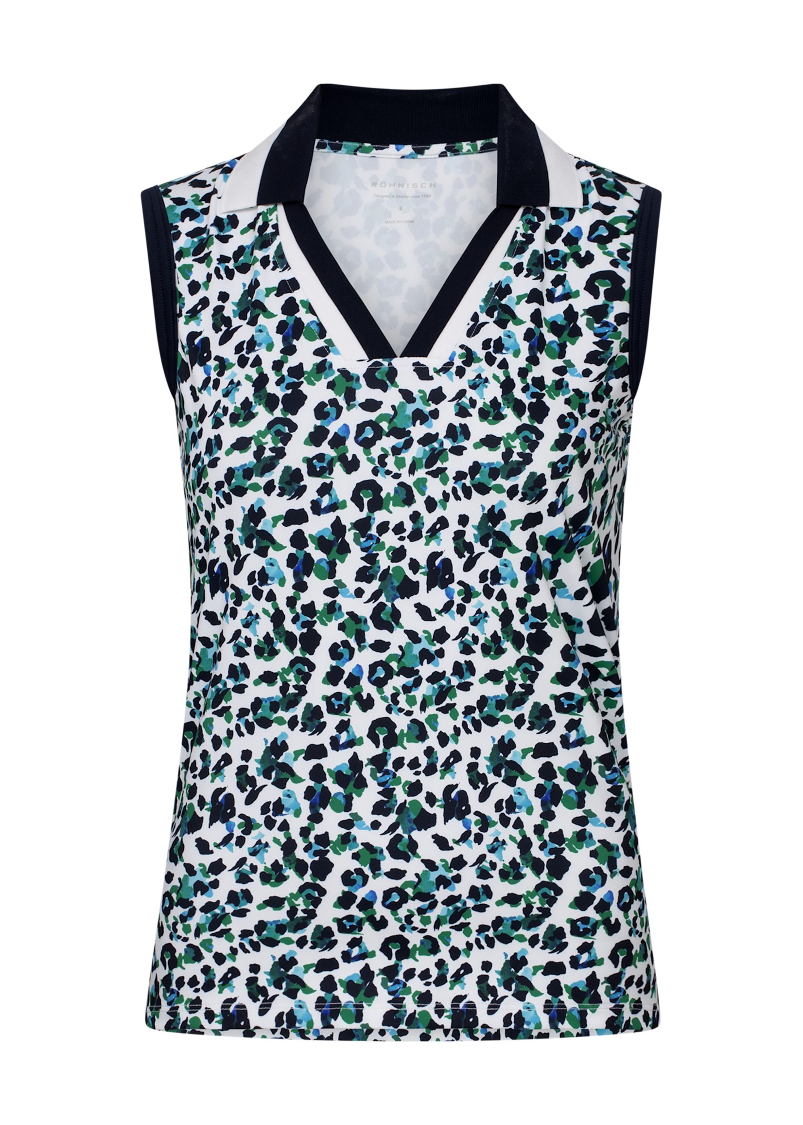 Rohnisch Rohnisch - Essential Sleeveless Polo - Leoprint Blue/Green