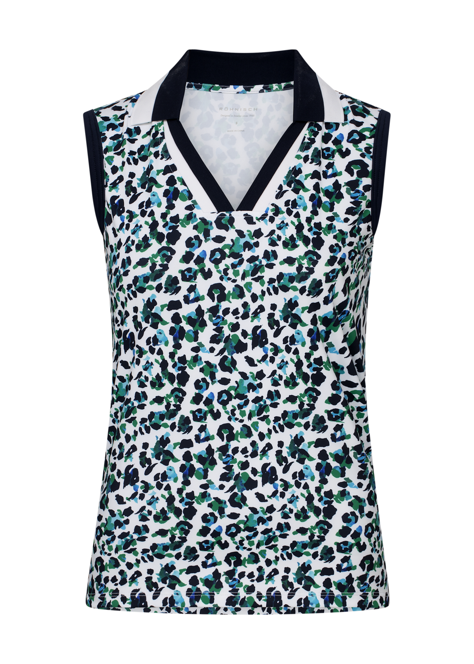 Rohnisch Rohnisch - Essential Sleeveless Polo - Leoprint Blue/Green