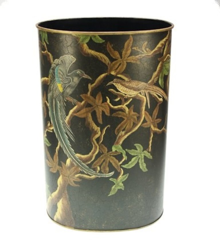 Black metal umbrella stand with beautiful bird decoration - hand painted