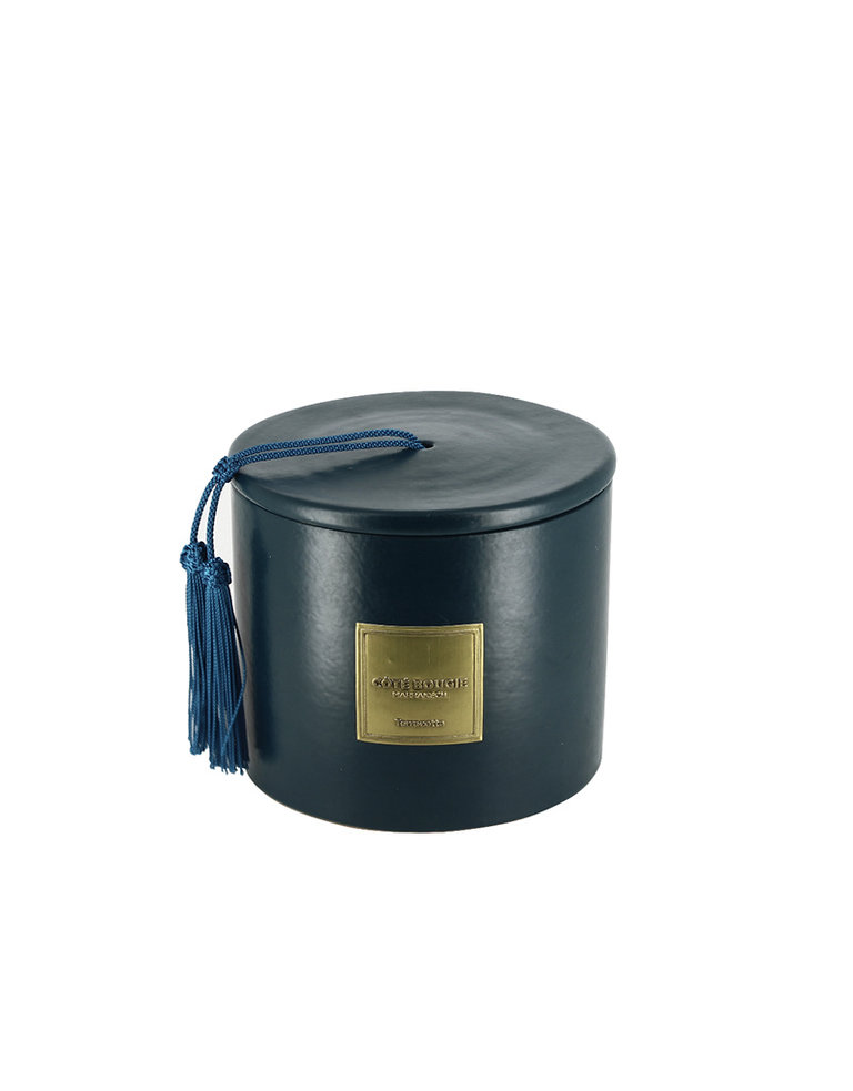 Côté Bougie Mint & Tea scented candle in peacock blue terracotta jar – Small