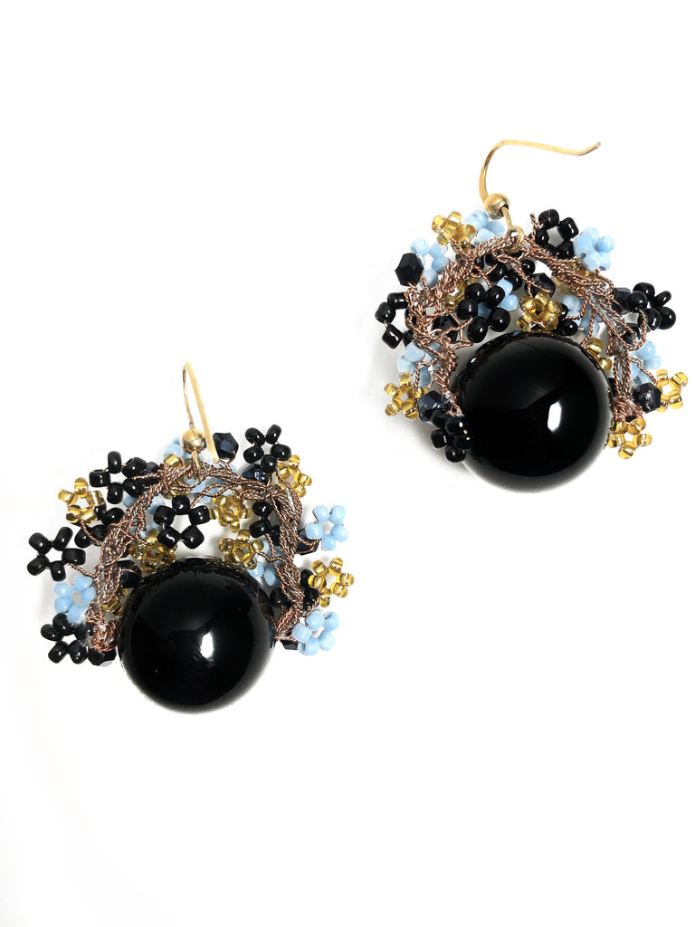 Agata Treasures Gemma turkoois, goud en zwarte onyx oorbellen