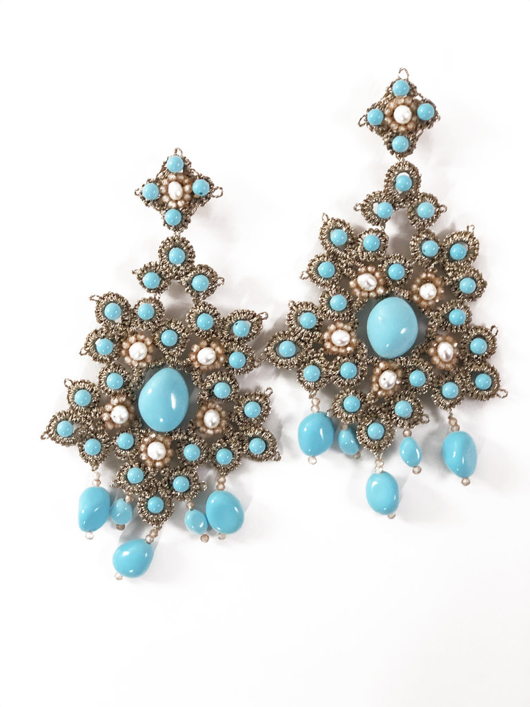 Agata Treasures Ibla blue turquoise and pearl earrings