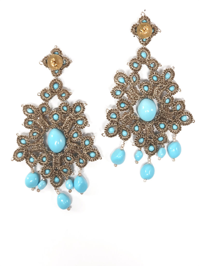 Agata Treasures Ibla blauw turkoois en parel oorbellen