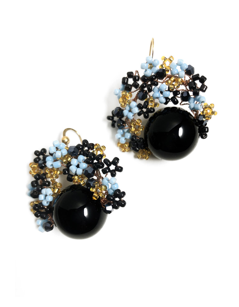 Agata Treasures Gemma turkoois, goud en zwarte onyx oorbellen